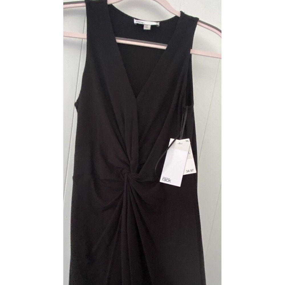 New - Nordstrom Rack Sz XS Sleeveless MIDI Dress Black Ruched Knot Front - Picture 2 of 6